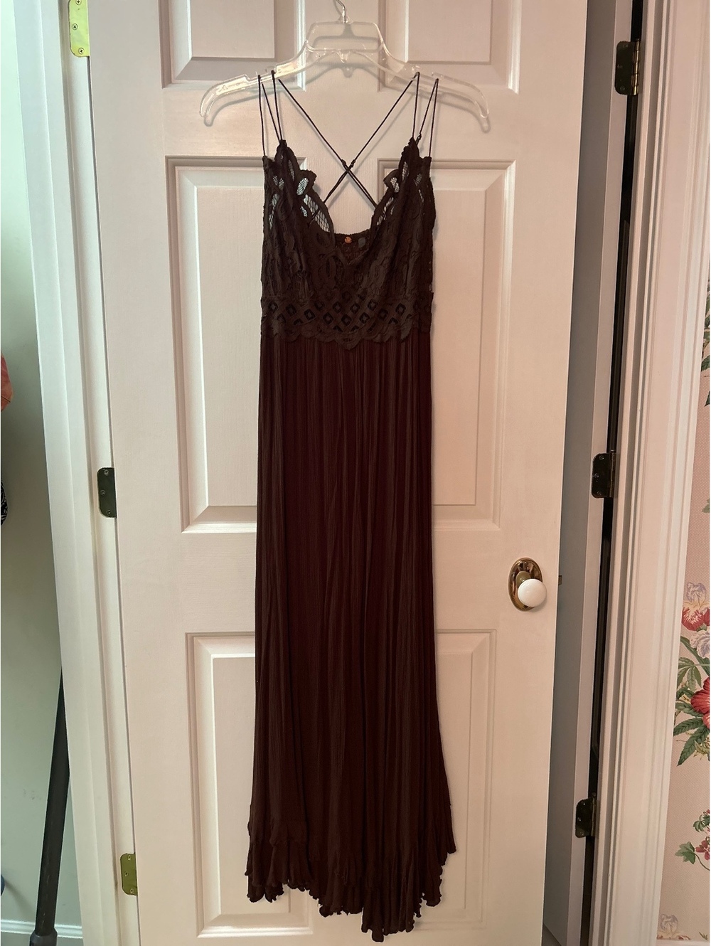 Free People Brown Lace Maxi Dress with Crisscross Straps
